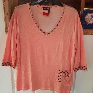 Angel V Neck Polka Dot Tee Top NWT Oversized L